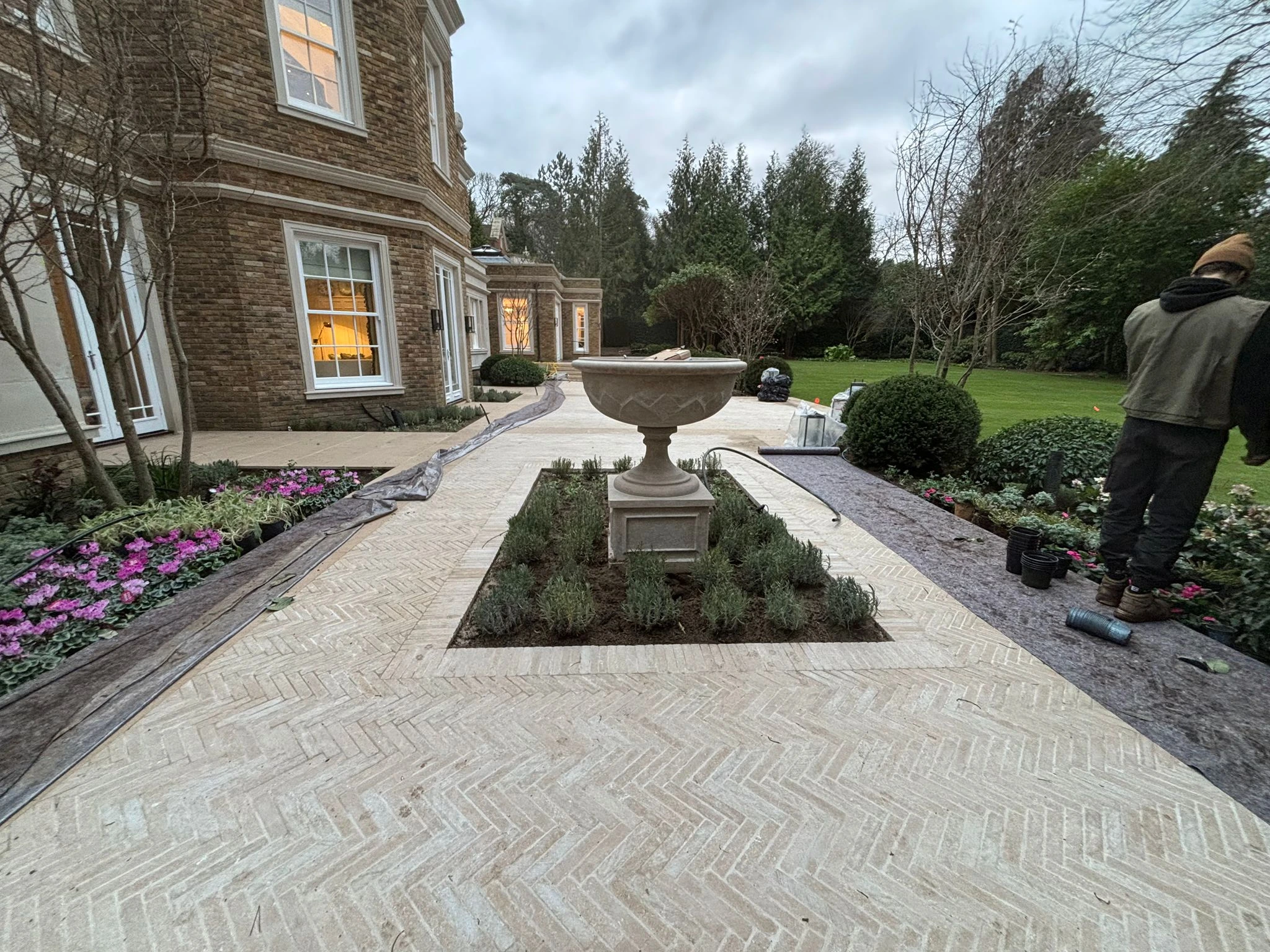 Classic herringbone paved driveway in South East England